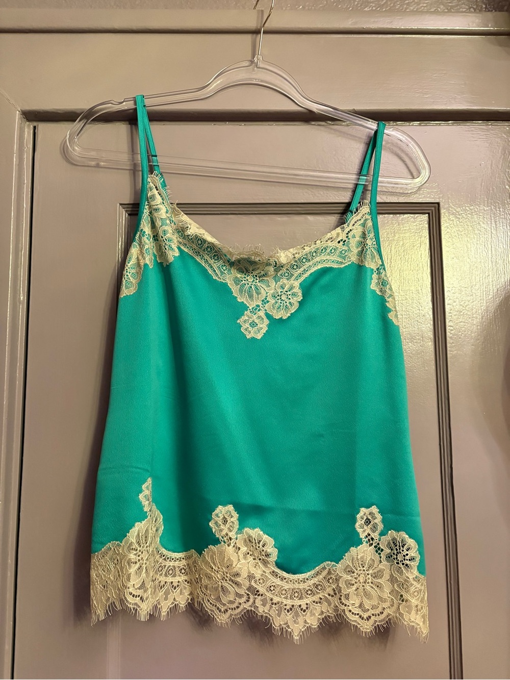 Bl^nk London Silk Lace-Trim Camisole Top - Teal with Cream Lace SMALL NWT